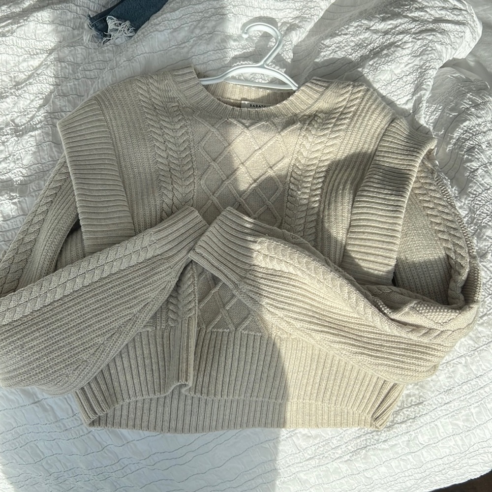Babaton Beige Cable Knit Sweater